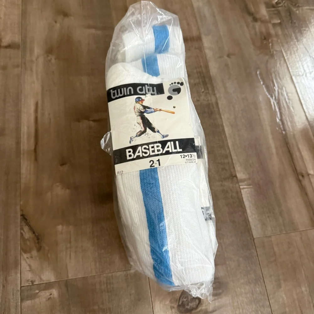 NEW Twin City Baseball 2 in 1 Ribbon Stirrup Socks 12 13.5 5 Pairs White Blue St